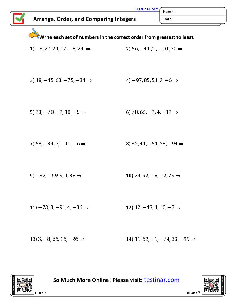 Arrange, Order, and Comparing Integers