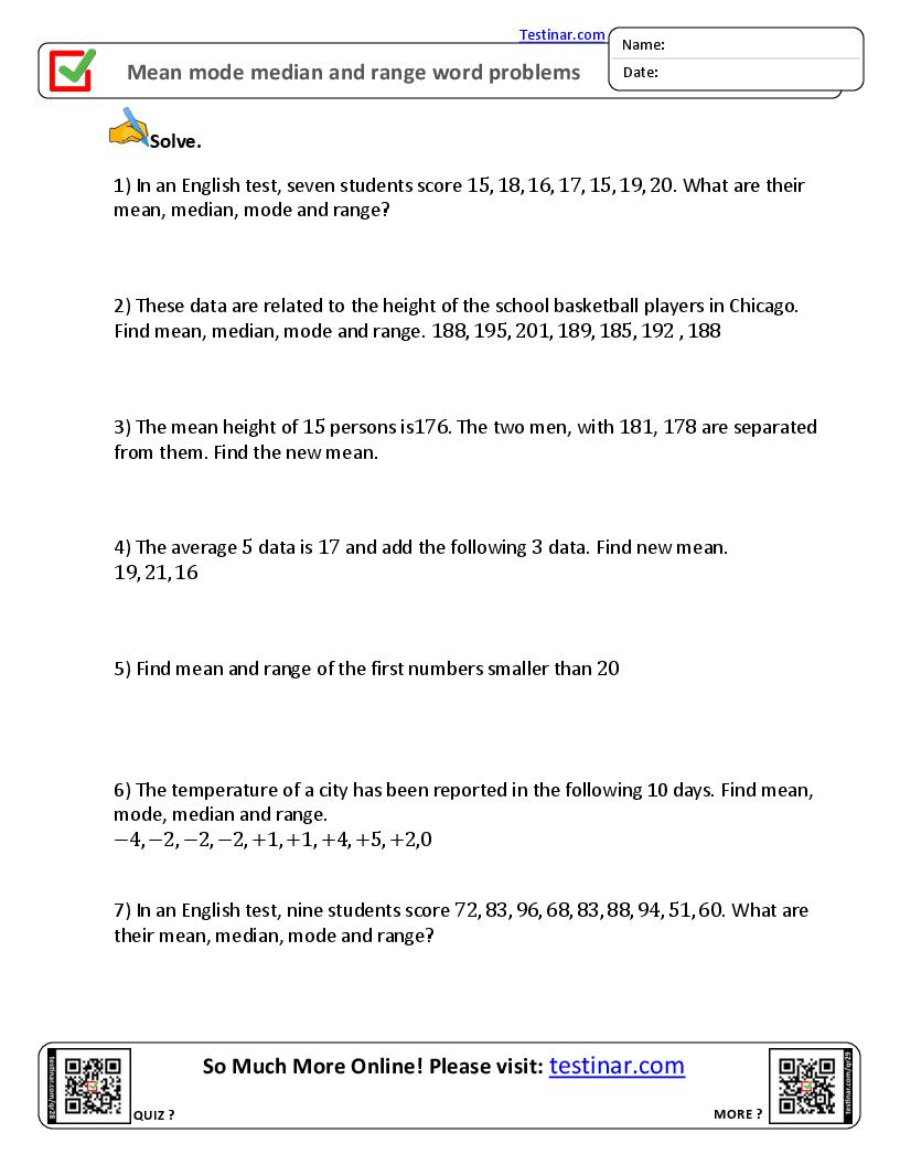 Mean, Median, Mode, and Range of the Given Data