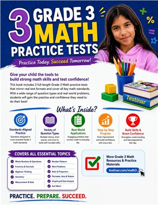 3 Utah RISE Grade 3 Math Practice Tests workbook back cover showing Utah RISE Grade 3 Math skills and answer support