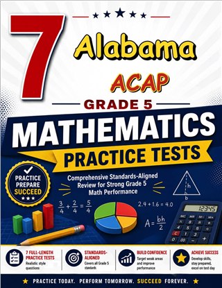 The Alabama ACAP Grade 5 Math Practice Tests Bundle workbook image for standards-aligned Alabama ACAP Grade 5 Math practice