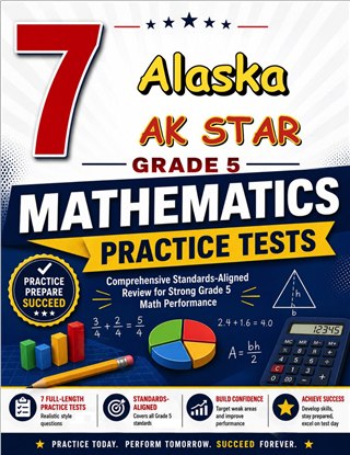 The Alaska AK STAR Grade 5 Math Practice Tests Bundle workbook image for standards-aligned Alaska AK STAR Grade 5 Math practice
