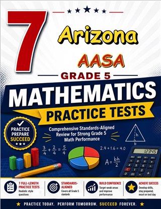The Arizona AASA Grade 5 Math Practice Tests Bundle workbook image for standards-aligned Arizona AASA Grade 5 Math practice