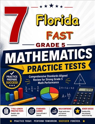 The Florida FAST Grade 5 Math Practice Tests Bundle workbook image for standards-aligned Florida FAST Grade 5 Math practice