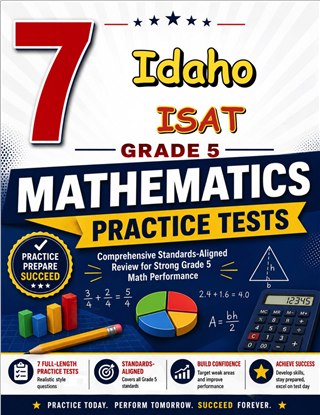 The Idaho ISAT Grade 5 Math Practice Tests Bundle workbook image for standards-aligned Idaho ISAT Grade 5 Math practice