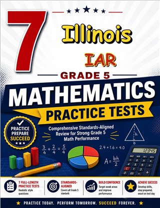 The Illinois IAR Grade 5 Math Practice Tests Bundle workbook image for standards-aligned Illinois IAR Grade 5 Math practice