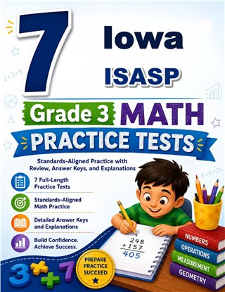 The Iowa ISASP Grade 3 Math Practice Tests Bundle workbook image for standards-aligned Iowa ISASP Grade 3 Math practice