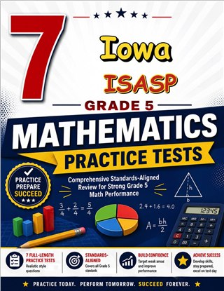 The Iowa ISASP Grade 5 Math Practice Tests Bundle workbook image for standards-aligned Iowa ISASP Grade 5 Math practice