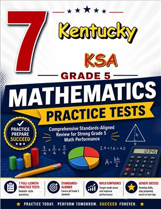 The Kentucky KSA Grade 5 Math Practice Tests Bundle workbook image for standards-aligned Kentucky KSA Grade 5 Math practice
