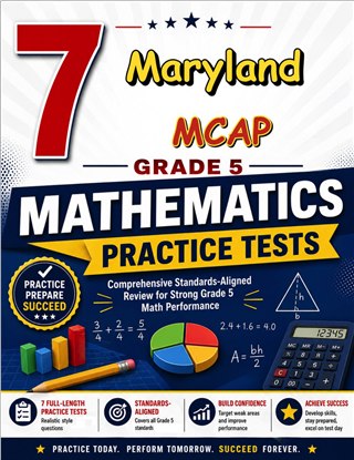 The Maryland MCAP Grade 5 Math Practice Tests Bundle workbook image for standards-aligned Maryland MCAP Grade 5 Math practice