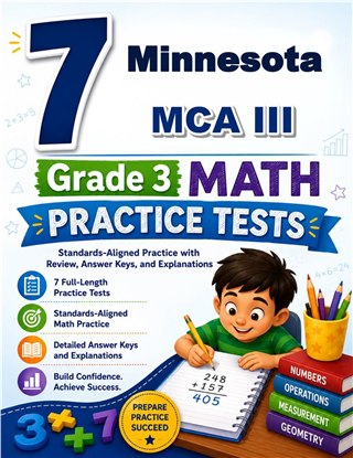 The Minnesota MCA III Grade 3 Math Practice Tests Bundle workbook image for standards-aligned Minnesota MCA III Grade 3 Math practice