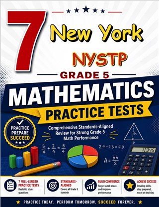 The New York NYSTP Grade 5 Math Practice Tests Bundle workbook image for standards-aligned New York NYSTP Grade 5 Math practice