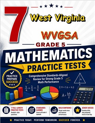 The West Virginia WVGSA Grade 5 Math Practice Tests Bundle workbook image for standards-aligned West Virginia WVGSA Grade 5 Math practice