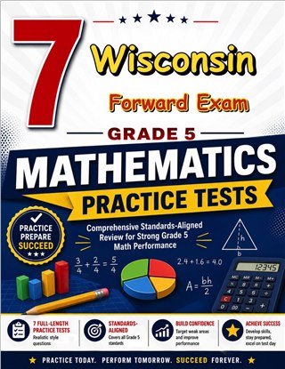 The Wisconsin Forward Exam Grade 5 Math Practice Tests Bundle workbook image for standards-aligned Wisconsin Forward Exam Grade 5 Math practice