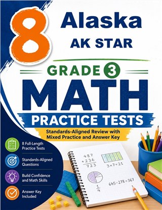 The Alaska AK STAR Grade 3 Math Practice Tests Bundle workbook image for standards-aligned Alaska AK STAR Grade 3 Math practice