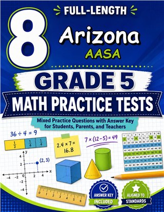 The Arizona AASA Grade 5 Math Practice Tests Bundle workbook image for standards-aligned Arizona AASA Grade 5 Math practice