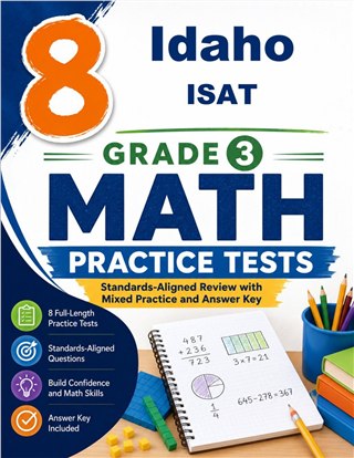 The Idaho ISAT Grade 3 Math Practice Tests Bundle workbook image for standards-aligned Idaho ISAT Grade 3 Math practice