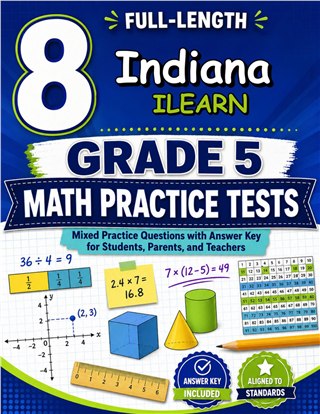 The Indiana ILEARN Grade 5 Math Practice Tests Bundle workbook image for standards-aligned Indiana ILEARN Grade 5 Math practice