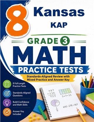 The Kansas KAP Grade 3 Math Practice Tests Bundle workbook image for standards-aligned Kansas KAP Grade 3 Math practice