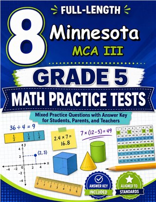 The Minnesota MCA III Grade 5 Math Practice Tests Bundle workbook image for standards-aligned Minnesota MCA III Grade 5 Math practice