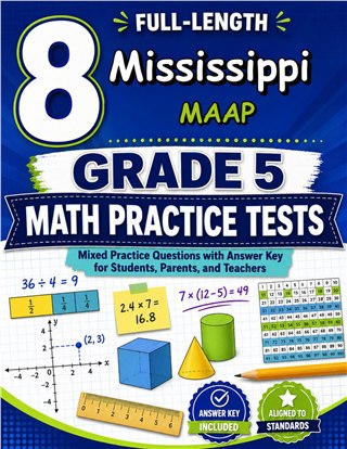 The Mississippi MAAP Grade 5 Math Practice Tests Bundle workbook image for standards-aligned Mississippi MAAP Grade 5 Math practice
