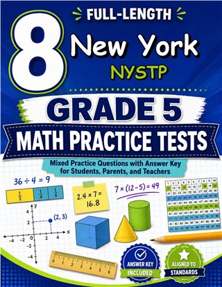 The New York NYSTP Grade 5 Math Practice Tests Bundle workbook image for standards-aligned New York NYSTP Grade 5 Math practice