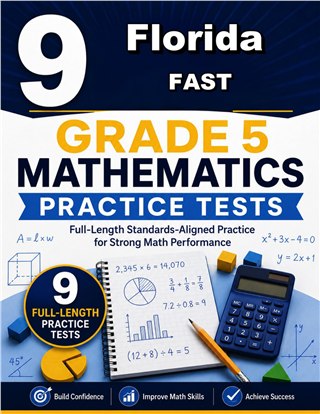The Florida FAST Grade 5 Math Practice Tests Bundle workbook image for standards-aligned Florida FAST Grade 5 Math practice