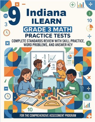 The Indiana ILEARN Grade 3 Math Practice Tests Bundle workbook image for standards-aligned Indiana ILEARN Grade 3 Math practice