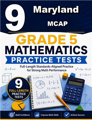 The Maryland MCAP Grade 5 Math Practice Tests Bundle workbook image for standards-aligned Maryland MCAP Grade 5 Math practice