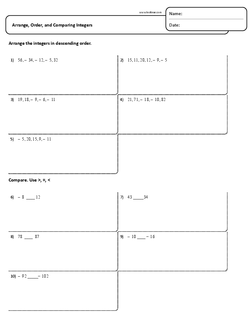 Arrange, Order, and Comparing Integers