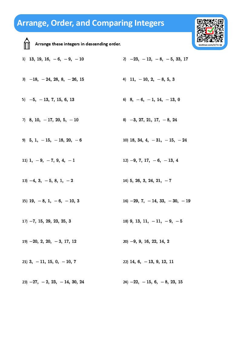 Arrange, Order, and Comparing Integers