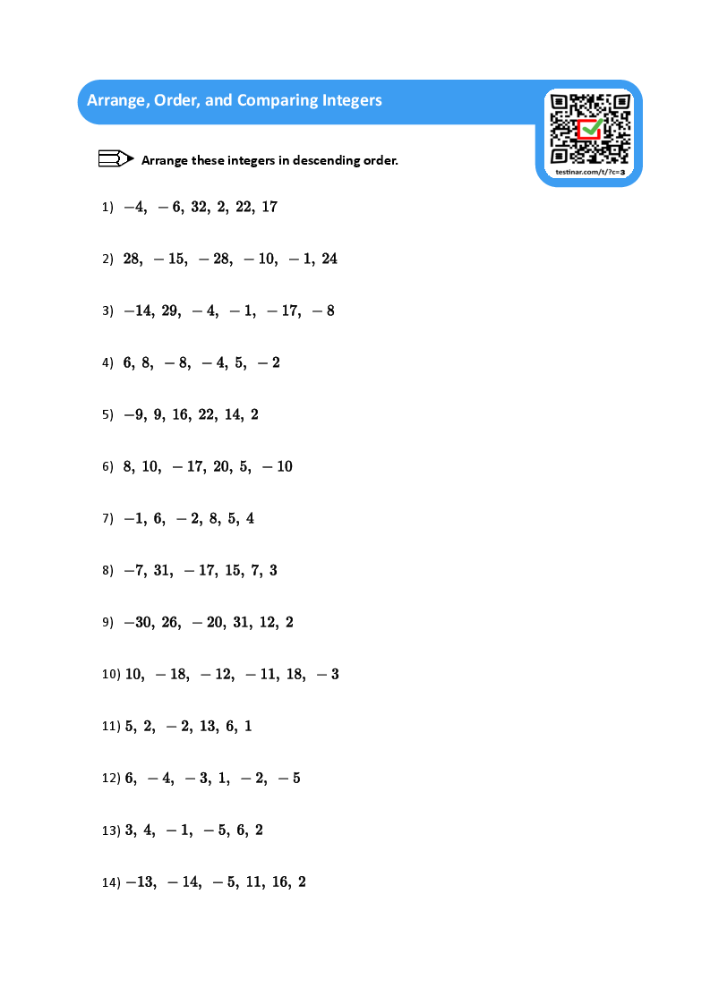 Arrange, Order, and Comparing Integers