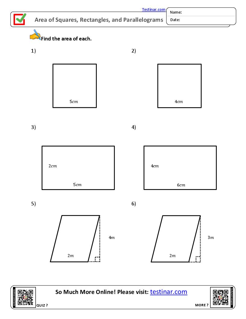 Area of Squares, Rectangles, and Parallelograms