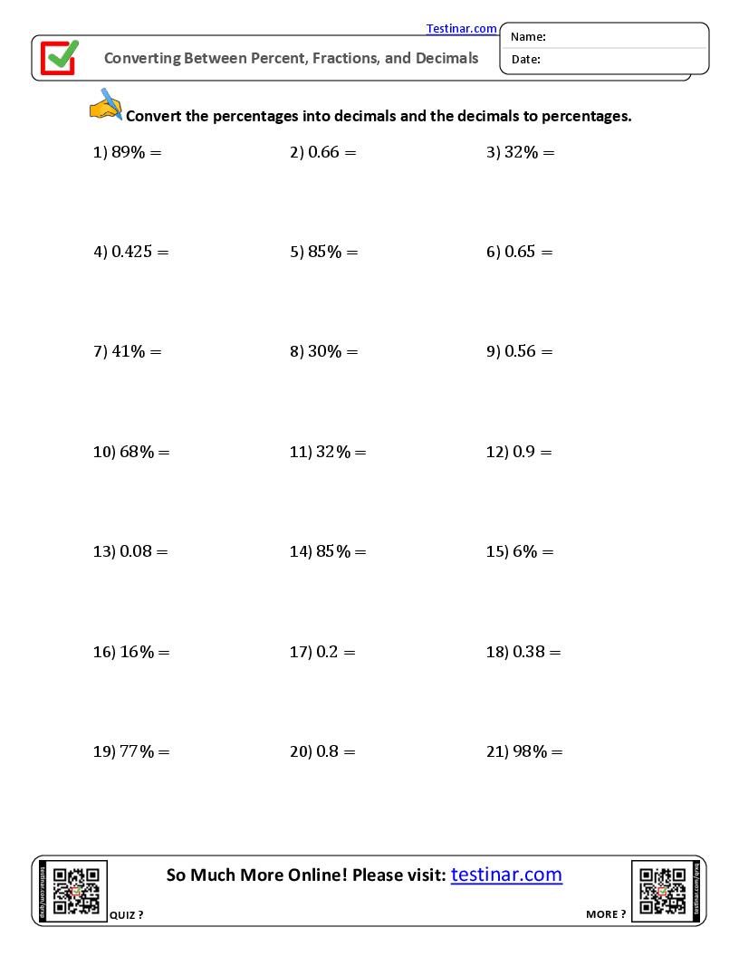 Converting Between Percent, Fractions, and Decimals