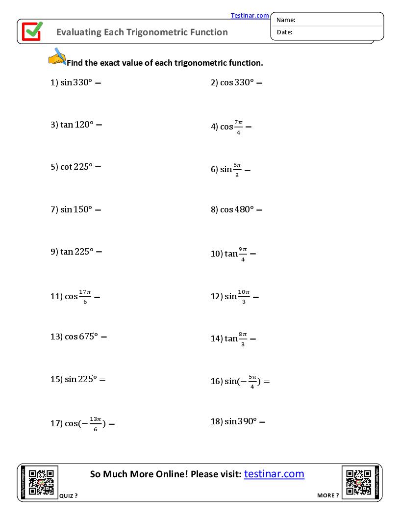 Evaluating Each Trigonometric Function