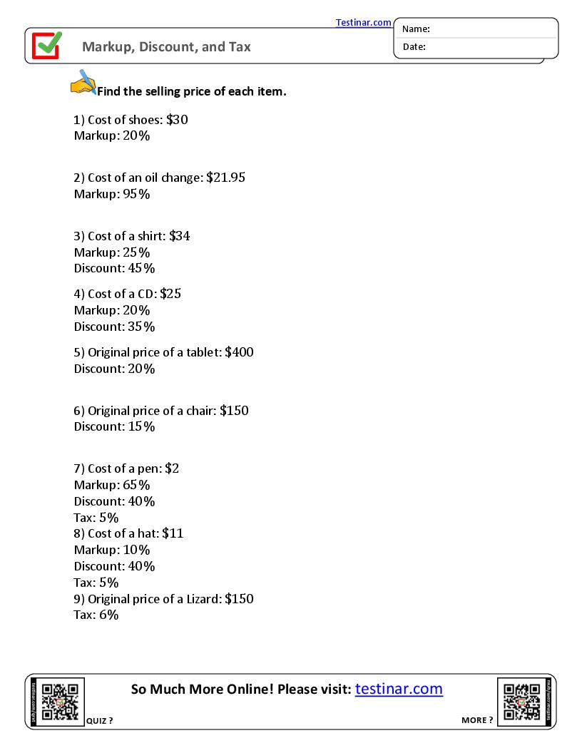 Markup, Discount, and Tax