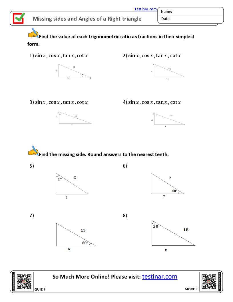 Missing Sides and Angles of a Right Triangle