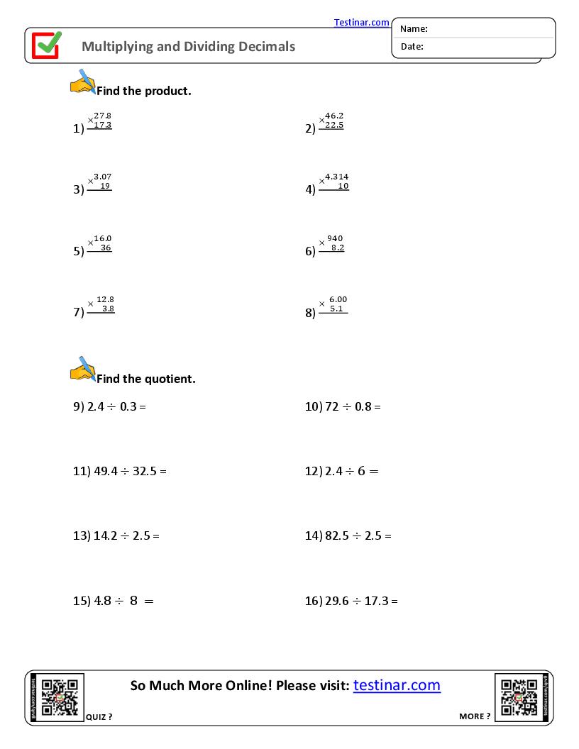 Multiplying and Dividing Decimals