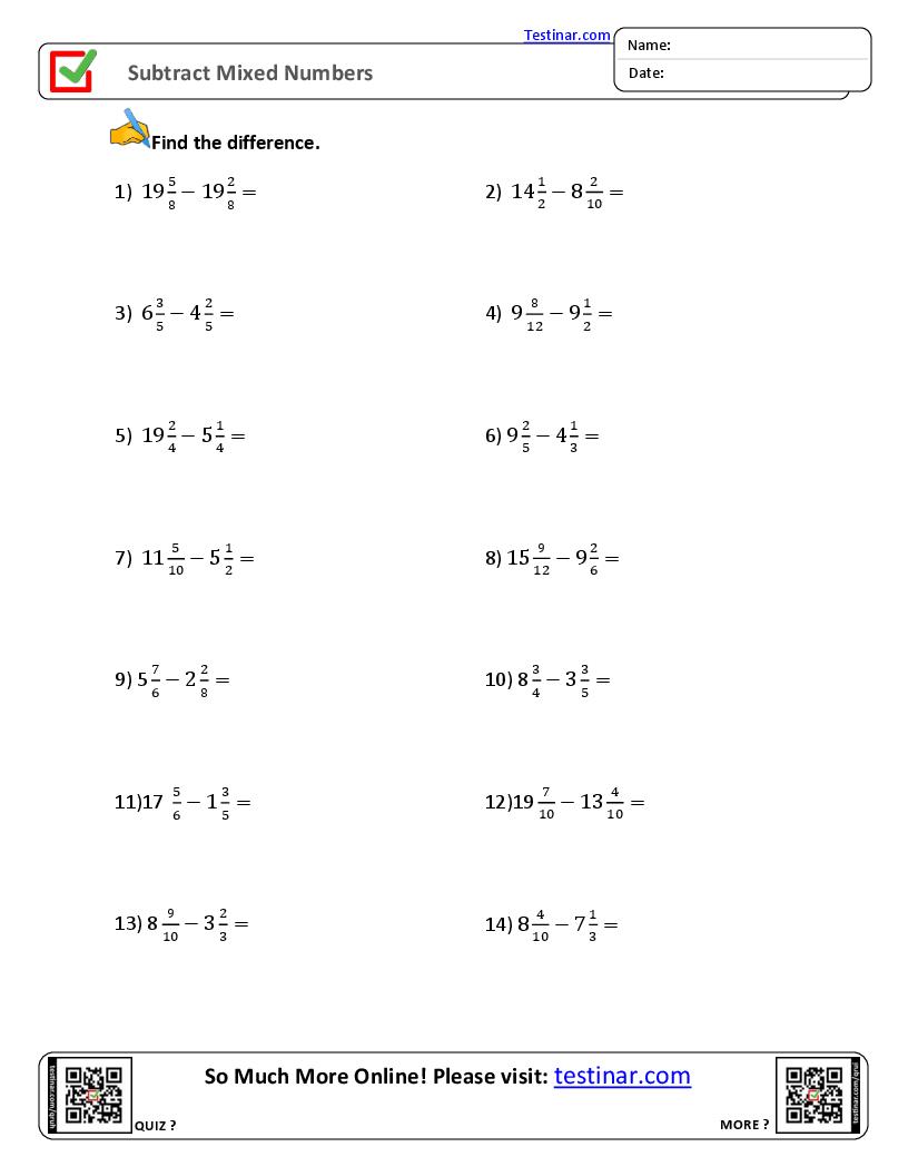 Subtract Mixed Numbers