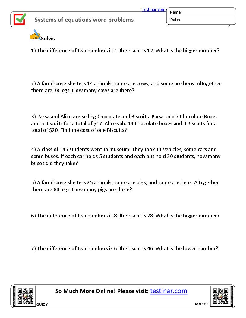 Systems of Equations Word Problems