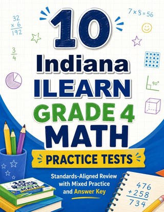 The Indiana ILEARN Grade 4 Math Practice Tests Bundle workbook image for standards-aligned Indiana ILEARN Grade 4 Math practice