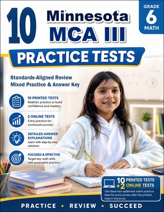 The Minnesota MCA III Grade 6 Math Practice Tests Bundle workbook image for standards-aligned Minnesota MCA III Grade 6 Math practice