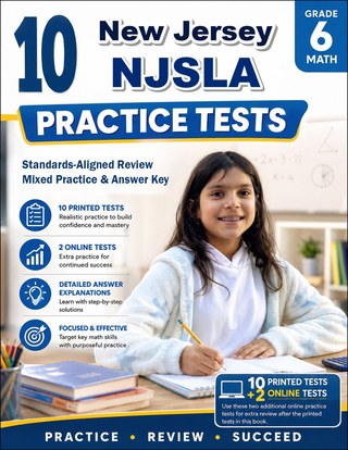 The New Jersey NJSLA Grade 6 Math Practice Tests Bundle workbook image for standards-aligned New Jersey NJSLA Grade 6 Math practice