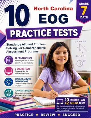 The North Carolina EOG Grade 7 Math Practice Tests Bundle workbook image for standards-aligned North Carolina EOG Grade 7 Math practice