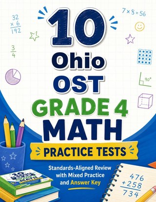 The Ohio OST Grade 4 Math Practice Tests Bundle workbook image for standards-aligned Ohio OST Grade 4 Math practice