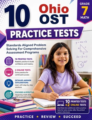 The Ohio OST Grade 7 Math Practice Tests Bundle workbook image for standards-aligned Ohio OST Grade 7 Math practice