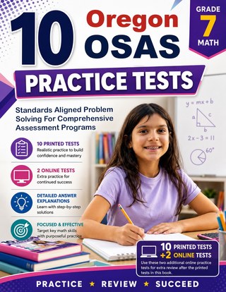 The Oregon OSAS Grade 7 Math Practice Tests Bundle workbook image for standards-aligned Oregon OSAS Grade 7 Math practice