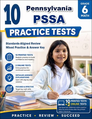 The Pennsylvania PSSA Grade 6 Math Practice Tests Bundle workbook image for standards-aligned Pennsylvania PSSA Grade 6 Math practice