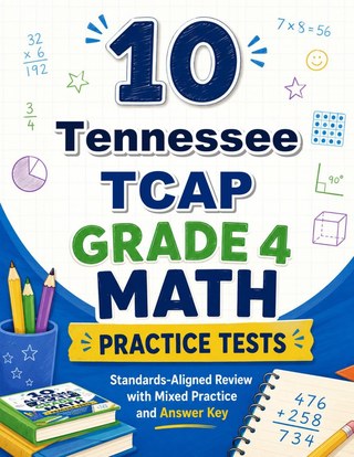 The Tennessee TCAP Grade 4 Math Practice Tests Bundle workbook image for standards-aligned Tennessee TCAP Grade 4 Math practice