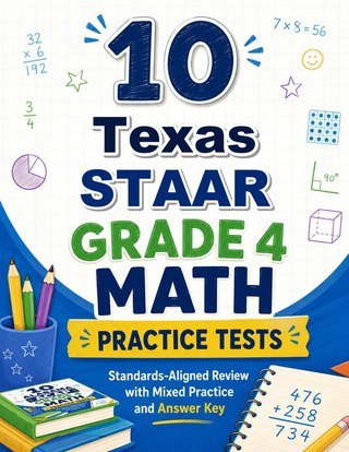 The Texas STAAR Grade 4 Math Practice Tests Bundle workbook image for standards-aligned Texas STAAR Grade 4 Math practice