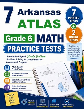 The Arkansas ATLAS Grade 6 Math Practice Tests Bundle workbook image for standards-aligned Arkansas ATLAS Grade 6 Math practice